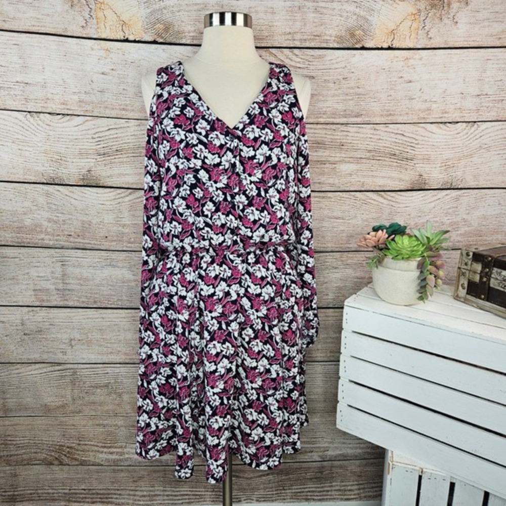 Banana Republic Floral Dress Cold Shoulder V Neck Button Front Size 4